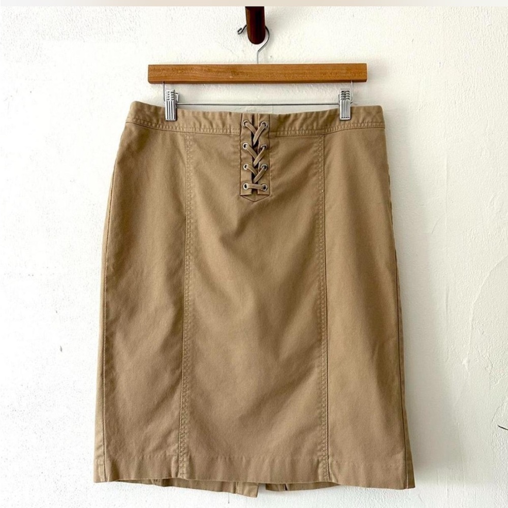 Talbots Tan Pencil Skirt with‎ Lace-Up Detail